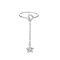 Detail van zilveren verstelbare Y-ring met hartschakel en zirkoon ster-hanger - Witgouden Ster