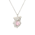 Detaillierte Nahaufnahme einer Koala-Halskette mit rosa Herzstein und Zirkonia - Weißgold Rosa Diamant Halskette