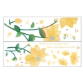 Detailed flat lay of MG9038A yellow floral wall decals with inspirational quote text - Romantic Yellow Floral Style