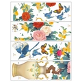 Chinesische Wandtattoo-Set mit Pfingstrosen, Elstern und Schmetterlings-Designs - Chinesischer Pfingstrosen-Vasenstil (MG1004) / Großes Set (4 Blätter)