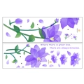 Dettaglio degli adesivi murali con fiori viola, citazione ispiratrice e foglie verdi - Foglio Doppio Viola (MG9038C) / Floreale Viola