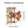 Détail de l'autocollant mural vache et fleurs avec dimensions de 43x39cm - 39*43cm Style Vache des Highlands (MG-F090)