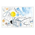 Space wall stickers layout featuring astronaut dog, Saturn, and blue planets for kids room - 30x90cm (2 Sheets)