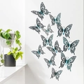 3D hollow carved butterfly wall stickers in deep blue with plant decor on white wall - Green