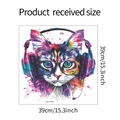 Detailed size view of the colorful cat wall sticker with headphones and glasses - 39*39cm (MG-F092)