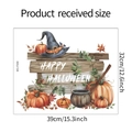 Detailed sheet dimensions of the Happy Halloween pumpkin and wizard hat wall sticker - 32x39cm