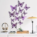 Detailed view of 12pcs purple hollow butterfly wall stickers with laser-cut floral patterns - Purple