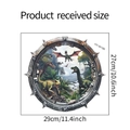 Detail view showing 29x27cm dimensions of 3D dinosaur porthole wall sticker - 27*29cm/HY-M196