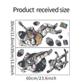 Detailed dimensions of astronaut guitar and skateboard wall stickers in 60x30cm layout - 30*60cm*2pcs