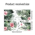 Flat lay of tropical green palm leaf and pink flower wall decal set with measurements - 39*98cm*2pcs/HY-L013