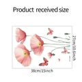 Pink watercolor poppy and butterfly wall decal sheet measuring 38cm by 27cm - Pink Poppy Butterfly (HY-F255)