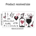 Detailed 30x60cm layout of wine bottle and glass wall stickers with romantic floral motifs - 30x60cm