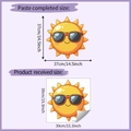 Dettagli dimensioni per adesivo murale sole con occhiali mostrando misure finali e foglio - 39*39CM/HY-F263
