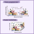 Détails du sticker mural panda montrant les dimensions du produit et la mise en page - Panda Lisant (HY-E132)