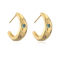 Orecchini a perno a C dorati con trama irregolare e pietre preziose colorate - Orecchini a Bottone con Zirconia Multicolor / Oro