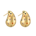 Boucles d'oreilles gouttes dorées avec zircons colorés au design minimaliste et poli - Or Arc-en-ciel