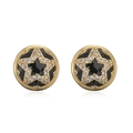 Runde Vintage Stern-Ohrringe mit schwarzer Emaille und weißem Zirkon in Goldoptik - Runde Stern Ohrstecker / Gold Stil B Paar