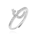 Macro-opname van zilveren verstelbare ring met Arabische letters en witte zirkoon - Zilver Stijl F