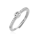 Detail of silver Cancer zodiac ring featuring cubic zirconia and adjustable band design - Silver Cancer