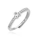 Detailed macro view of silver Leo zodiac ring featuring sparkling pave set zircon stones - Silver Leo