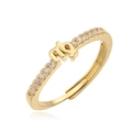 Macro shot of 18K gold Virgo constellation ring with sparkling white cubic zirconia stones - Gold Virgo
