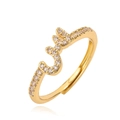 Detail van verstelbare gouden ring met Arabische kalligrafie en zirkonia-stenen - Goud Letter L