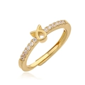 Detailed close-up of adjustable gold fish ring with sparkling cubic zirconia pavé - Gold Taurus