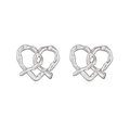 Detailed close-up of heart-shaped pretzel stud earrings with silver plating and cubic zirconia - Small / Silver White Zircon Small