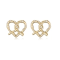 Golden pretzel heart stud earrings with sparkling zircon inlay for women - Small / Gold White Zircon Small