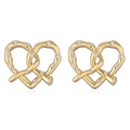 Detailed macro view of gold heart knot stud earrings with shimmering zircon pavé stones - Large / Gold White Zircon Large