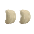Detail of modern C-shaped stud earrings featuring glossy cream-colored enamel finish - White