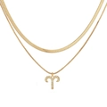 Double-layered golden Aries zodiac necklace featuring a flat snake chain and zircon pendant - Gold Aries