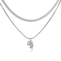 Detail of silver double layer snake chain necklace featuring a zircon Virgo zodiac pendant - Silver Virgo