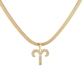 Goldene Widder Sternzeichen Halskette mit Zirkoniasteinen auf flacher Schlangenkette - Widder / Gold