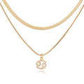 Detailed shot of double-layered gold Cancer constellation necklace with clear zircons - Gold Cancer