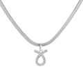 Detail van de zilveren slangenschakelketting met kristallen Stier-sterrenbeeldhanger - Stier / Witgoud