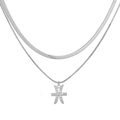 Detail of silver dual-layer snake chain necklace featuring a crystal Pisces pendant - Silver Pisces