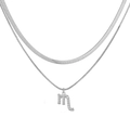 Detail of layered silver snake chain with a micro-paved Scorpio zodiac pendant - Silver Scorpio