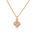 Elegant gold necklace featuring a clover pendant with four pink round stones and bead edges - Gold Pink Zirconia Clover Necklace