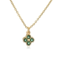 Close-up of gold clover necklace pendant with four emerald green faceted gemstones - Gold Green Zirconia Clover Necklace