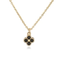 Detail of clover pendant with four black onyx stones and beaded gold edges on O-chain - Gold Black Zirconia Clover Necklace