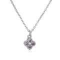Detailed view of silver clover pendant with purple stones and beaded edge craftsmanship - Silver Purple Zirconia Clover Necklace