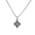 Detail of silver clover necklace featuring four green zircons and delicate beaded edges - Silver Green Zirconia Clover Necklace