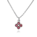 Detail of four-leaf clover pendant with pink crystals on a delicate silver chain - Silver Rose Red Zirconia Clover Necklace