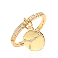 Detailed view of adjustable gold ring with zodiac pendant and cubic zirconia pavé - Cancer / Gold