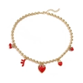 Gold beaded necklace with colorful cherry and strawberry enamel pendants for women - Gold Red Enamel Necklace (Strawberry)