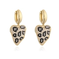 Orecchini a cuore dorati con strass bianchi e neri lucidi con motivo a stampa leopardata - Oro Leopardo Cuore Irregolare