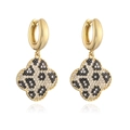 Orecchini a cerchio dorati vintage con pendente a quadrifoglio leopardato e cristalli - Oro Leopardo Quadrifoglio