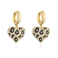 Orecchini a cerchio vintage a cuore dorati con stampa leopardata e zirconi micro-pave - Cuore Stampa Leopardata Oro