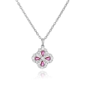 Detail of clover pendant necklace with pink pear-cut stones and silver chain - Silver Rose Red Zircon Clover